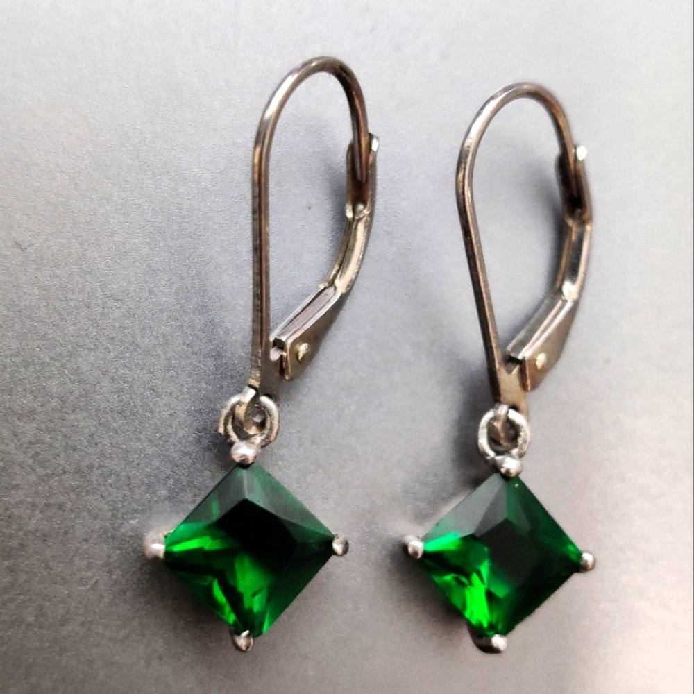 Dangling Emerald Sterling Silver Earrings